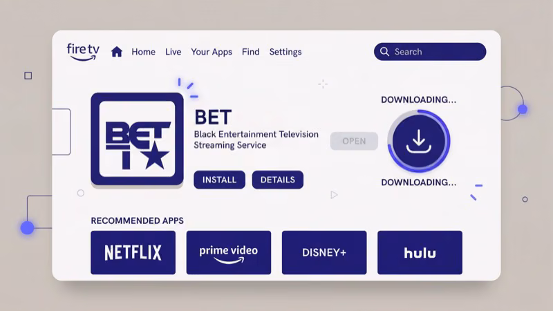 Installing the BET Plus app from the Fire TV Stick app store home screen