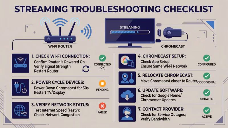 Streaming troubleshooting checklist with Wi-Fi and Chromecast