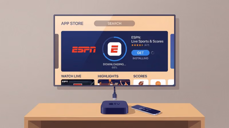 Step-by-step ESPN app setup on Apple TV App Store