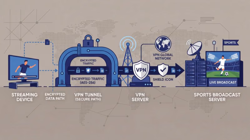 VPN app on Fire TV Stick bypassing geo-restrictions for live sports streams