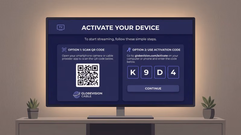 MTV app activation screen showing cable provider sign-in on Fire TV Stick
