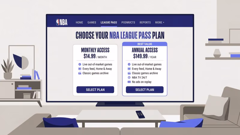 Apple TV 4K home screen with NBA League Pass app open and live game streaming