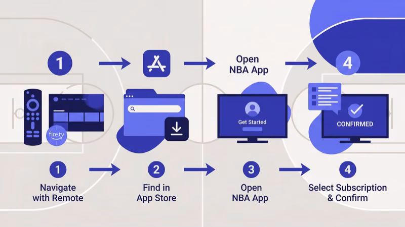 NBA League Pass app setup steps on Amazon Fire TV Stick showing activation screen