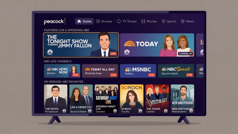 Peacock streaming app showing NBC live and on-demand content
