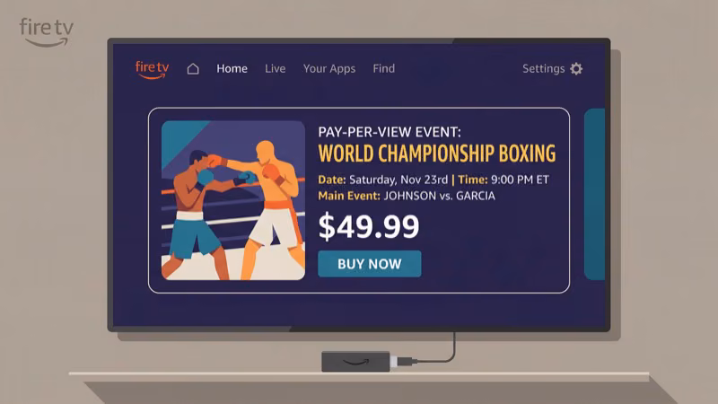 Pay-per-view event purchase screen on Fire TV Stick interface