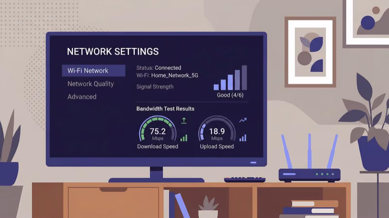 Roku network settings showing Wi-Fi signal strength test