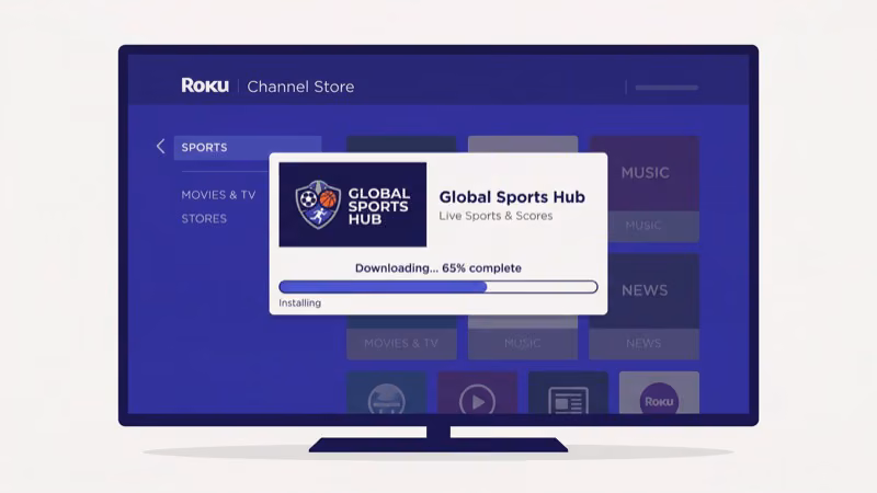YES Network app installation steps on Roku Channel Store interface