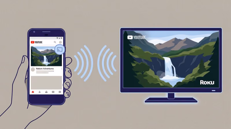 Casting YouTube video from smartphone to Roku TV wirelessly
