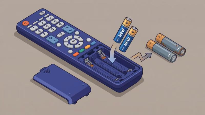 Westinghouse Roku remote with battery compartment open showing AAA battery replacement