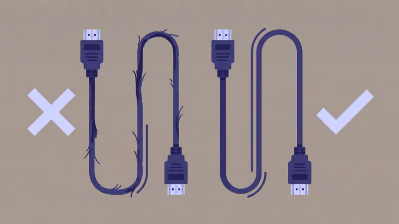Comparing old damaged HDMI cable with new replacement cable