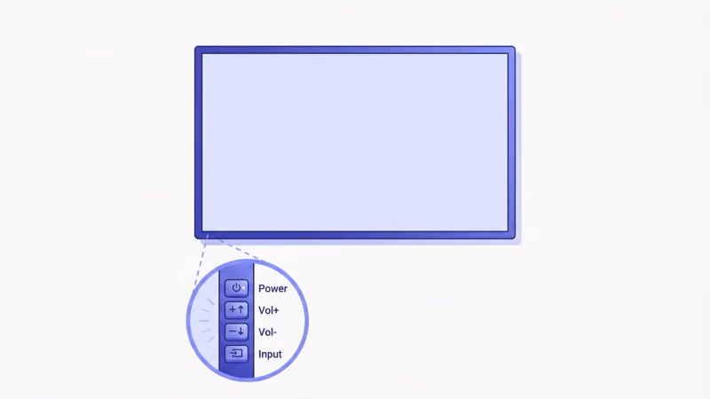 Front bezel of older Vizio TV with power volume and input button indicators