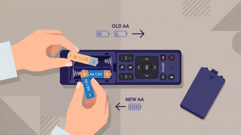 Xfinity remote battery compartment open with fresh batteries