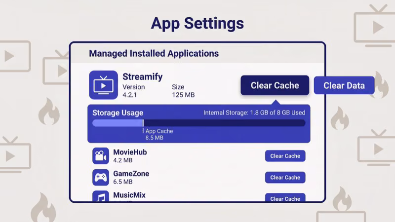 Clearing YouTube TV app cache on Fire TV Stick settings menu