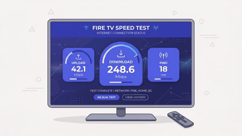 Running internet speed test on Fire TV Stick to check YouTube TV streaming requirements