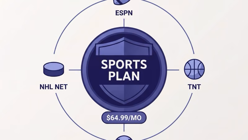 YouTube TV Sports Plan badge with ESPN TNT MLB Network NHL Network channel icons